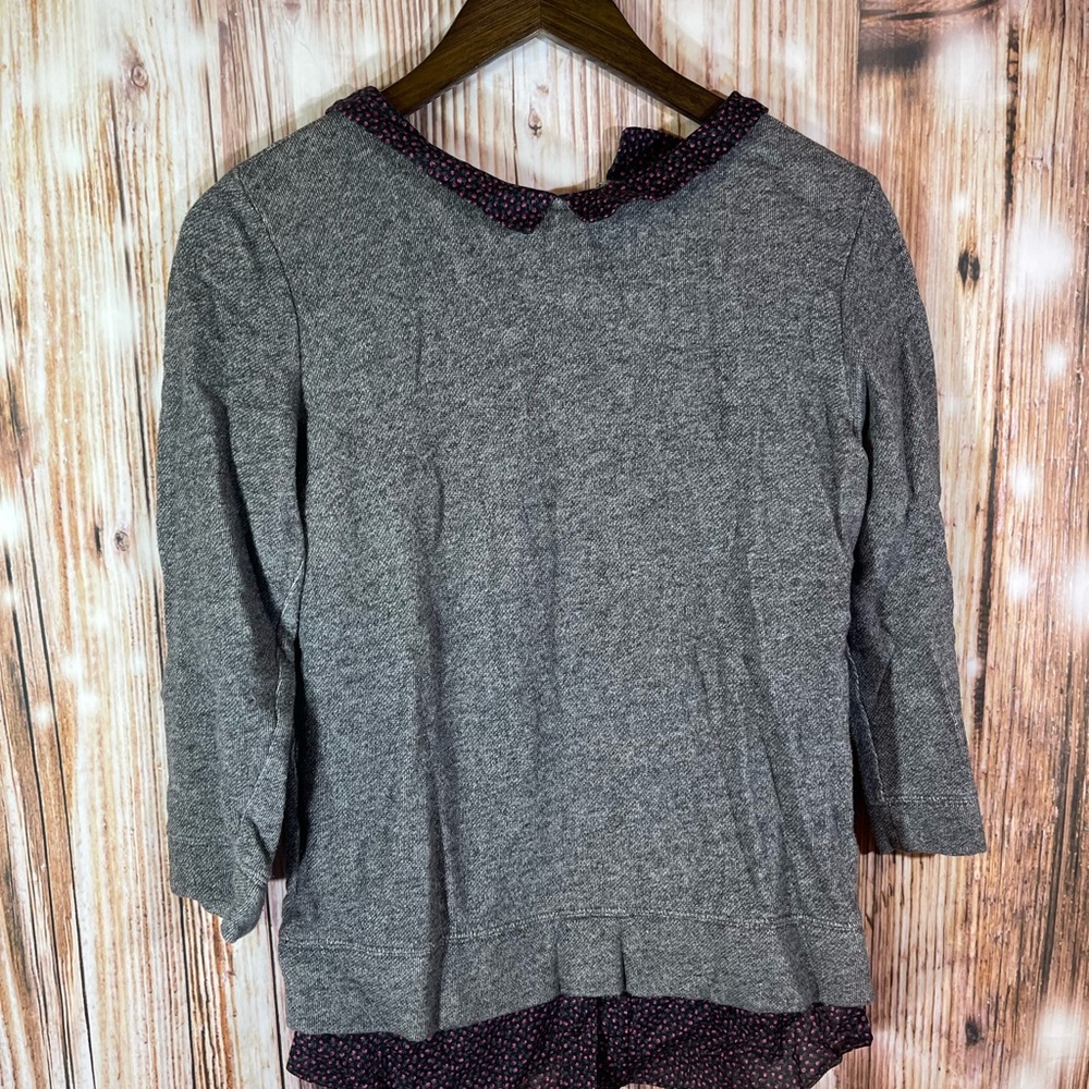 Loft Wmns Gray Floral Collar 3/4 Sleeve Knitted  Pullover Sweater Size Xs